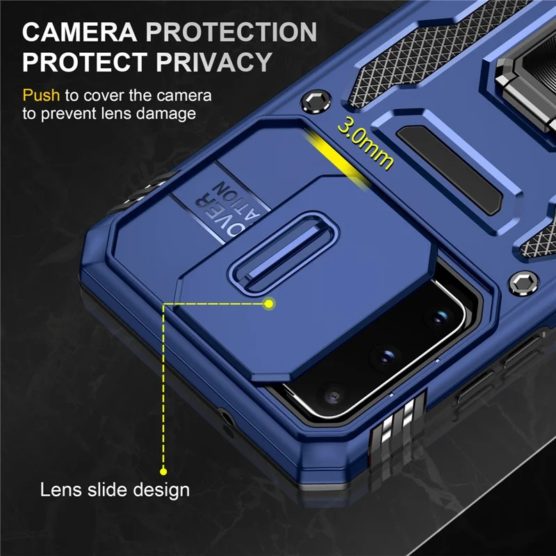 Armor Series for Samsung Galaxy S20 Plus 4G / 5G PC + TPU Anti-drop Phone Case Kickstand Back Cover with Slide Camera Protector - Navy Blue