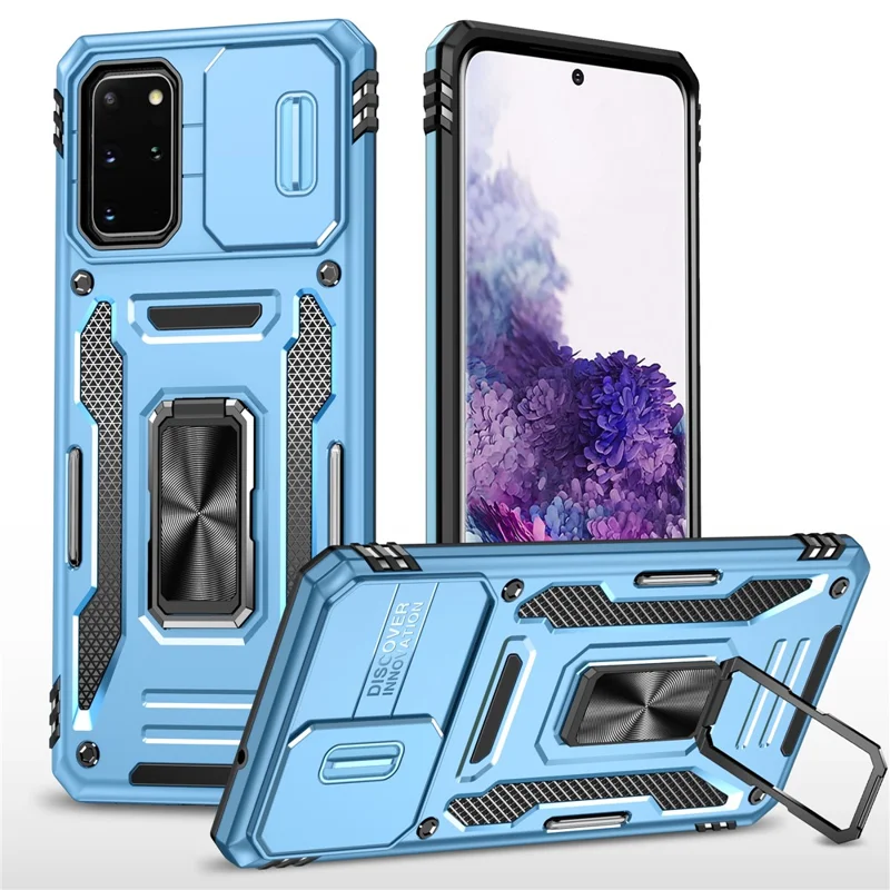 Série de Armadura Para Samsung Galaxy S20 Plus 4G / 5G PC + TPU Anti-drop Caixa de Telefone Kickstand Back Capa Com Protetor de Câmera Deslizante - Céu Azul
