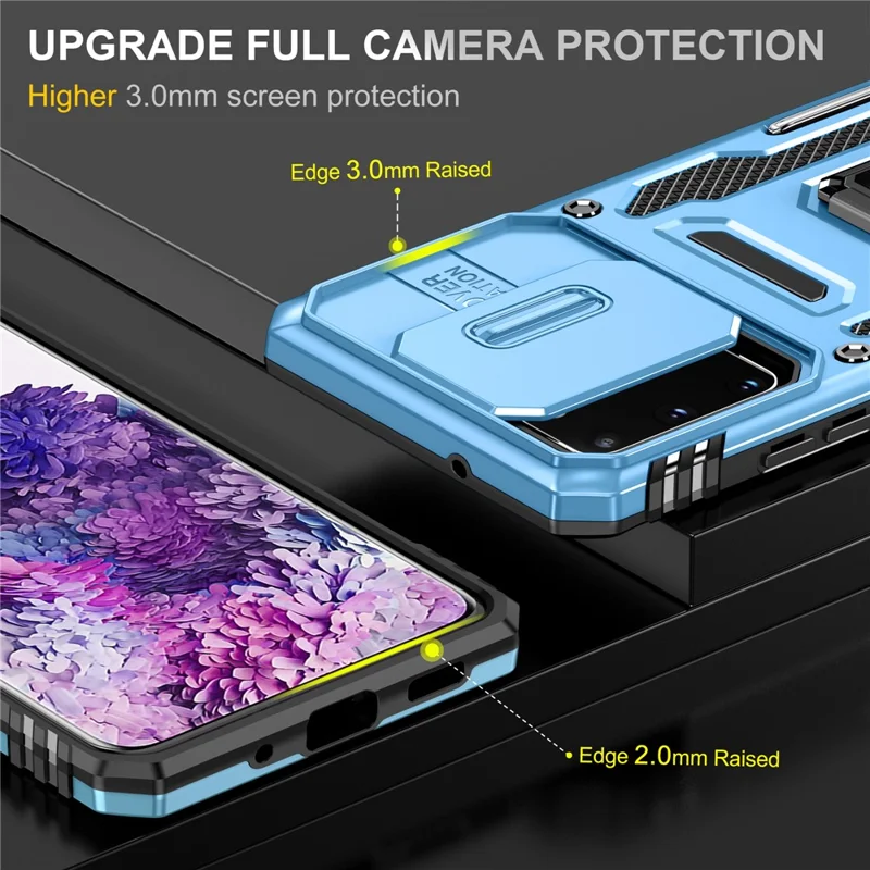 Série de Armadura Para Samsung Galaxy S20 Plus 4G / 5G PC + TPU Anti-drop Caixa de Telefone Kickstand Back Capa Com Protetor de Câmera Deslizante - Céu Azul