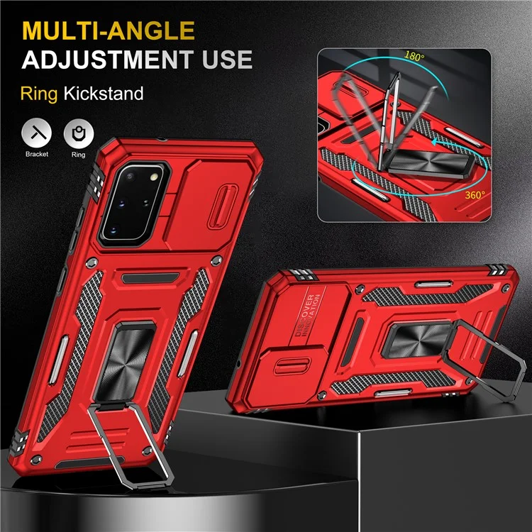 Armor Series for Samsung Galaxy S20 Plus 4G / 5G PC + TPU Anti-drop Phone Case Kickstand Back Cover with Slide Camera Protector - Red