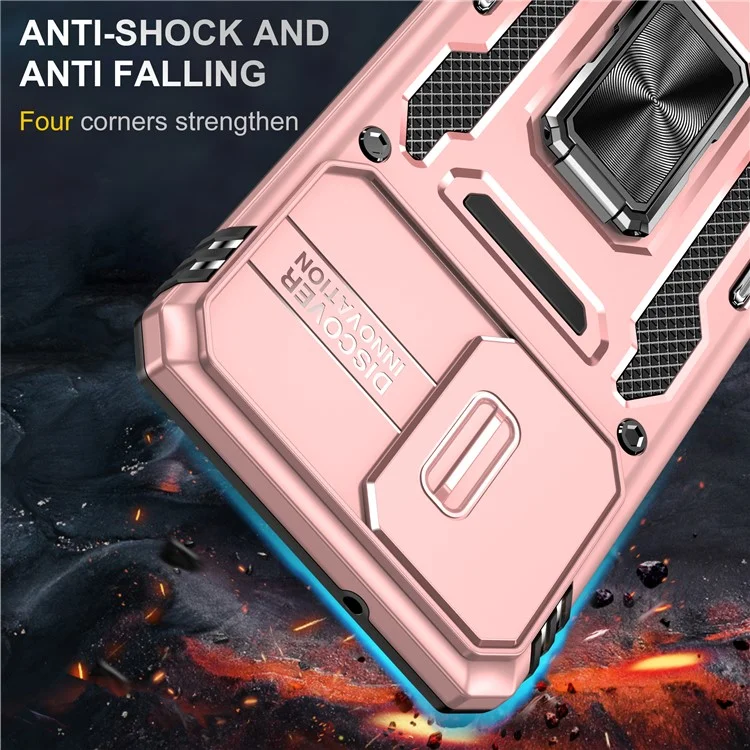 Série de Armadura Para Samsung Galaxy S20 Plus 4G / 5G PC + TPU Anti-drop Caixa de Telefone Kickstand Back Capa Com Protetor de Câmera Deslizante - Rosa Ouro