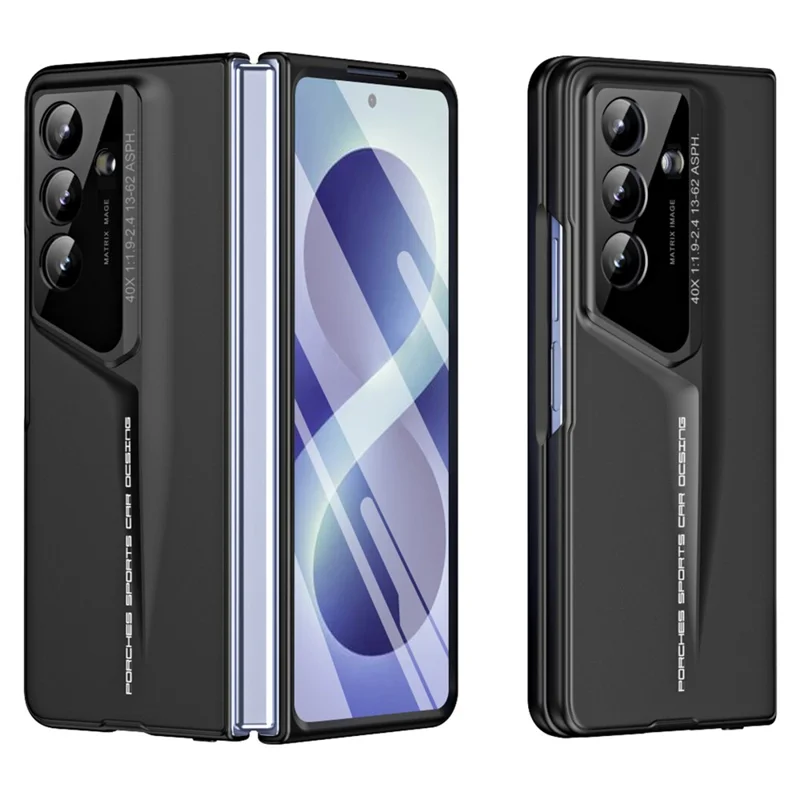 For Samsung Galaxy Z Fold8 Case PC Hard Phone Cover with Tempered Glass Film - Black