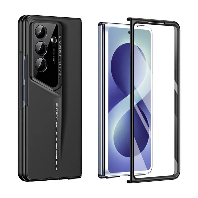 For Samsung Galaxy Z Fold8 Case PC Hard Phone Cover with Tempered Glass Film - Black