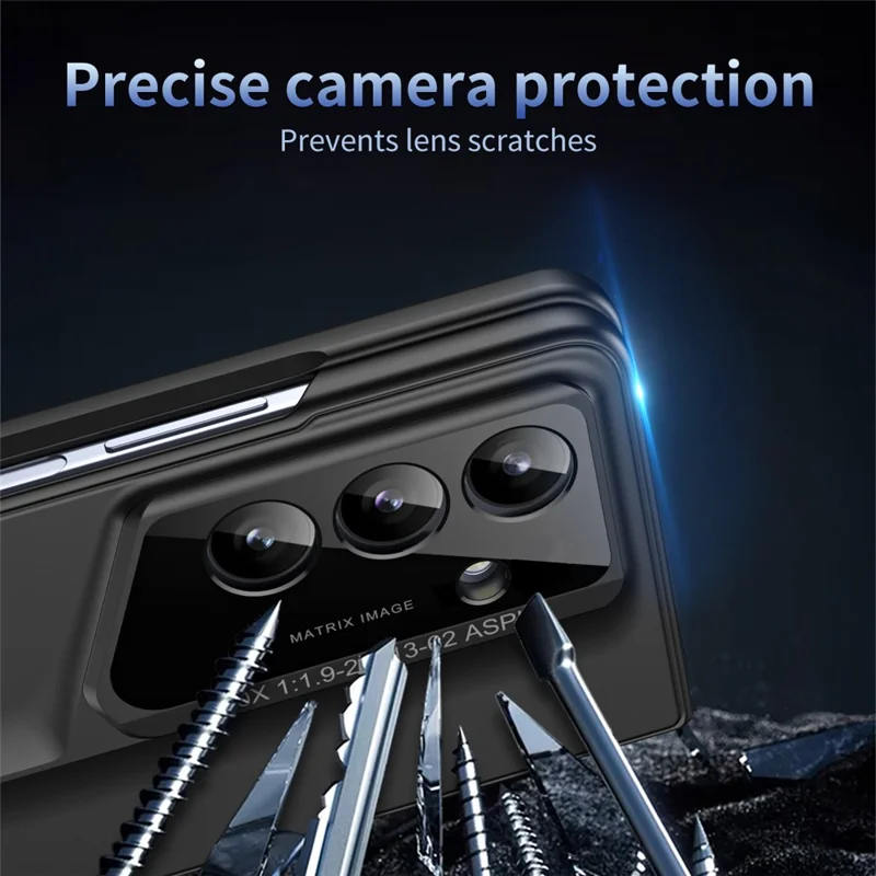For Samsung Galaxy Z Fold8 Case PC Hard Phone Cover with Tempered Glass Film - Black