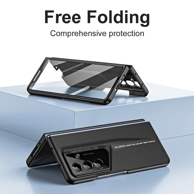 For Samsung Galaxy Z Fold8 Case PC Hard Phone Cover with Tempered Glass Film - Black
