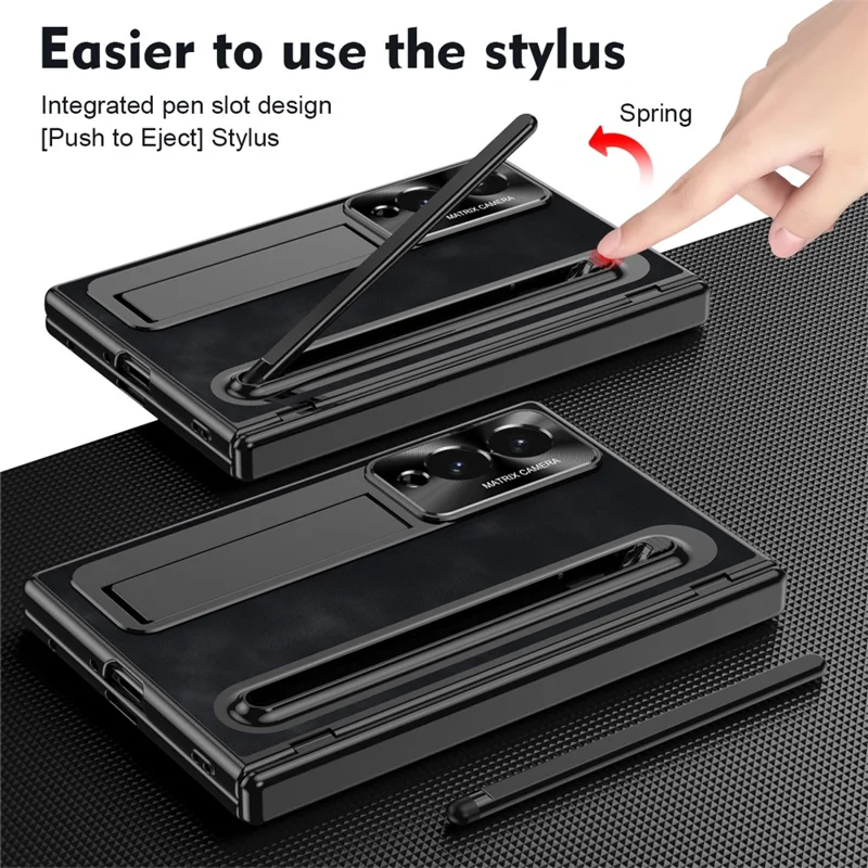 Cover per Samsung Galaxy Z Fold 8 con Ampia Fessura per Penna Stilo, Custodia in Pelle + PC con Supporto Integrato e Pellicola in Vetro Temperato, Penna Stilo - Nero