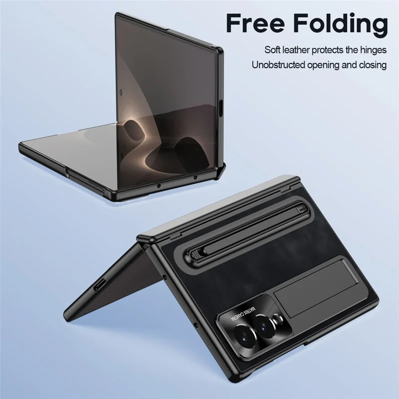 Cover per Samsung Galaxy Z Fold 8 con Ampia Fessura per Penna Stilo, Custodia in Pelle + PC con Supporto Integrato e Pellicola in Vetro Temperato, Penna Stilo - Nero