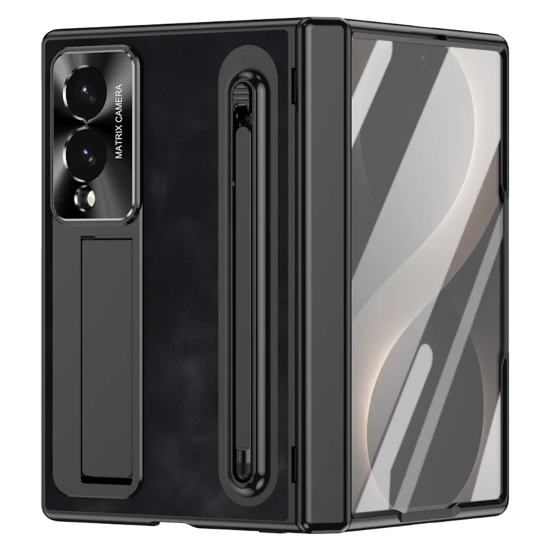 Cover per Samsung Galaxy Z Fold 8 con Ampia Fessura per Penna Stilo, Custodia in Pelle + PC con Supporto Integrato e Pellicola in Vetro Temperato, Penna Stilo - Nero