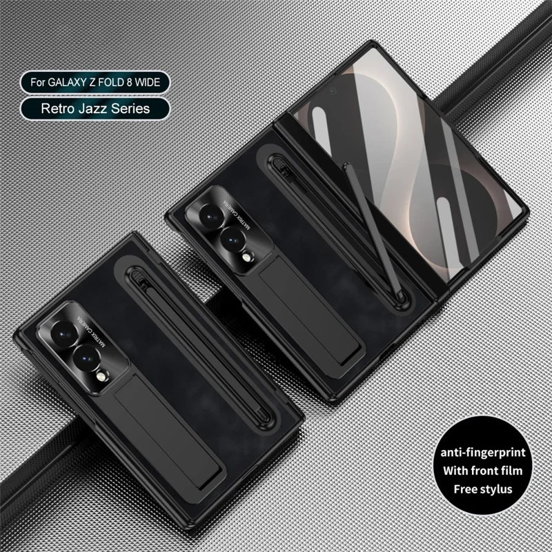 Cover per Samsung Galaxy Z Fold 8 con Ampia Fessura per Penna Stilo, Custodia in Pelle + PC con Supporto Integrato e Pellicola in Vetro Temperato, Penna Stilo - Nero