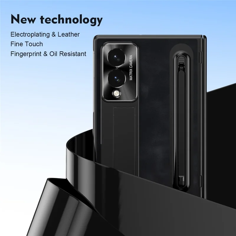 Cover per Samsung Galaxy Z Fold 8 con Ampia Fessura per Penna Stilo, Custodia in Pelle + PC con Supporto Integrato e Pellicola in Vetro Temperato, Penna Stilo - Nero