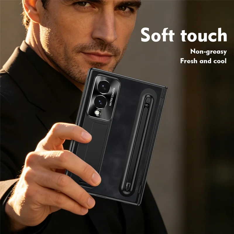 Cover per Samsung Galaxy Z Fold 8 con Ampia Fessura per Penna Stilo, Custodia in Pelle + PC con Supporto Integrato e Pellicola in Vetro Temperato, Penna Stilo - Nero