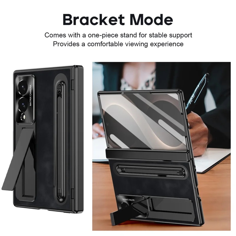 Cover per Samsung Galaxy Z Fold 8 con Ampia Fessura per Penna Stilo, Custodia in Pelle + PC con Supporto Integrato e Pellicola in Vetro Temperato, Penna Stilo - Nero