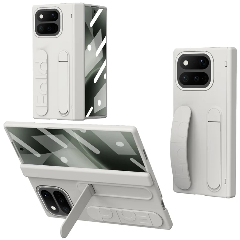 For Google Pixel 11 Pro Fold Case Kickstand Wristband PC Phone Cover with Tempered Glass Film - White
