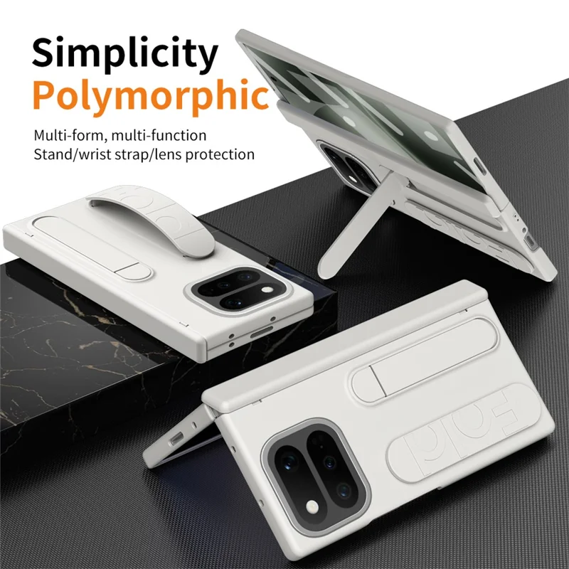 For Google Pixel 11 Pro Fold Case Kickstand Wristband PC Phone Cover with Tempered Glass Film - White