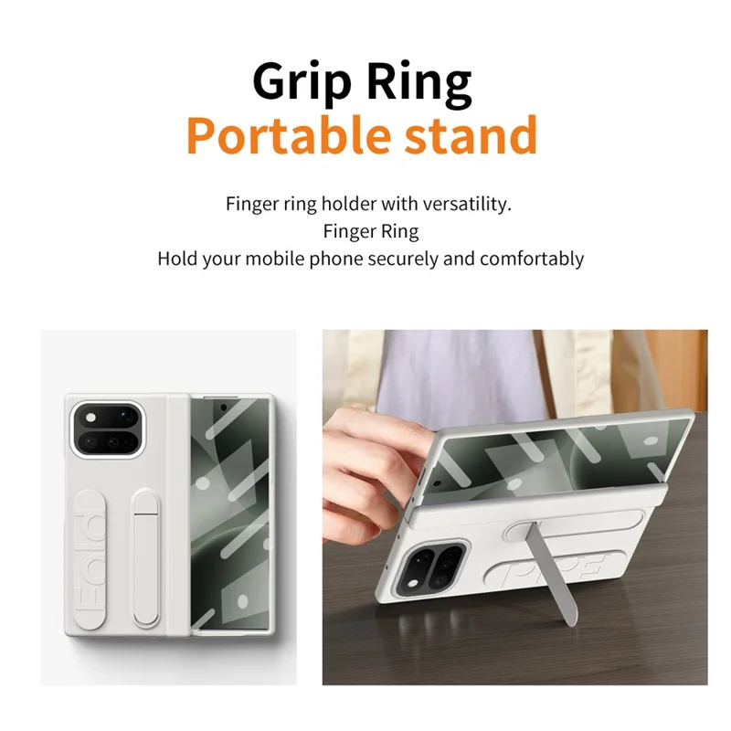 For Google Pixel 11 Pro Fold Case Kickstand Wristband PC Phone Cover with Tempered Glass Film - White