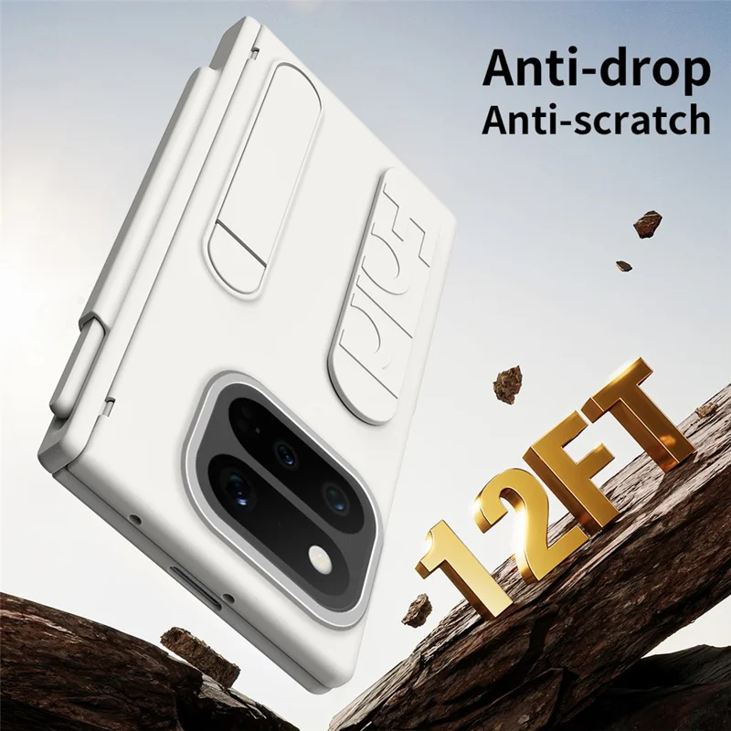 For Google Pixel 11 Pro Fold Case Kickstand Wristband Hard PC Phone Cover with Tempered Glass  /  Stylus - White