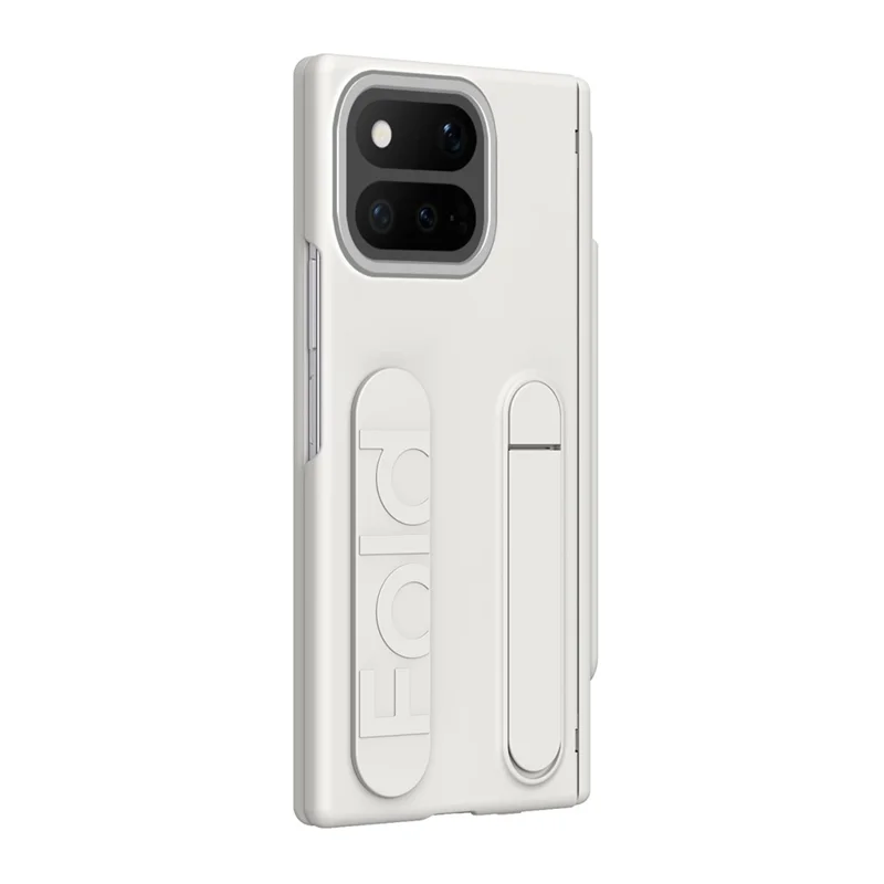 For Google Pixel 11 Pro Fold Case Kickstand Wristband Hard PC Phone Cover with Tempered Glass  /  Stylus - White