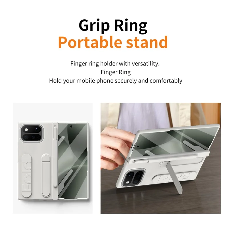For Google Pixel 11 Pro Fold Case Kickstand Wristband Hard PC Phone Cover with Tempered Glass  /  Stylus - White