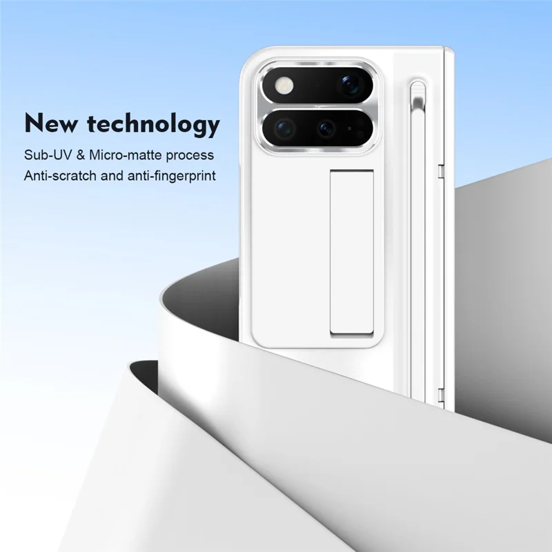 For Google Pixel 11 Pro Fold Case Kickstand Hinge PC Phone Cover with Tempered Glass Film, Stylus - White