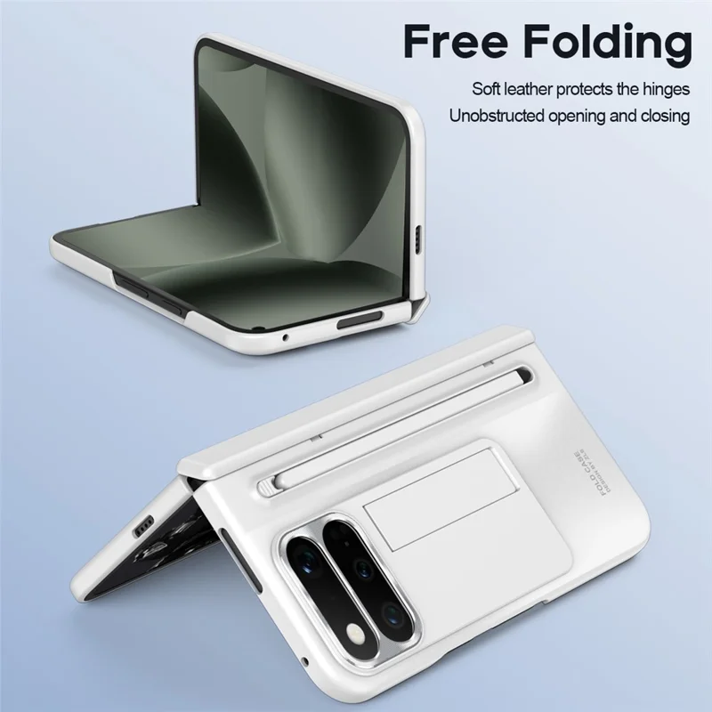 For Google Pixel 11 Pro Fold Case Kickstand Hinge PC Phone Cover with Tempered Glass Film, Stylus - White