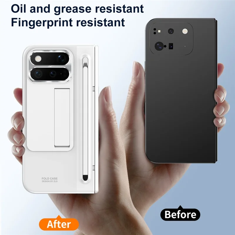 For Google Pixel 11 Pro Fold Case Kickstand Hinge PC Phone Cover with Tempered Glass Film, Stylus - White