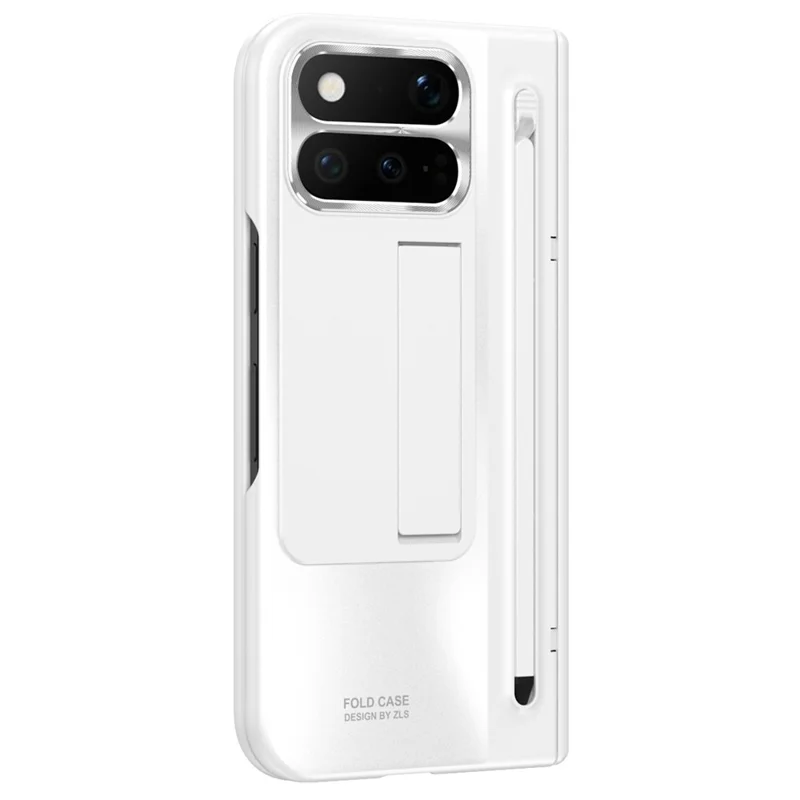 For Google Pixel 11 Pro Fold Case Kickstand Hinge PC Phone Cover with Tempered Glass Film, Stylus - White