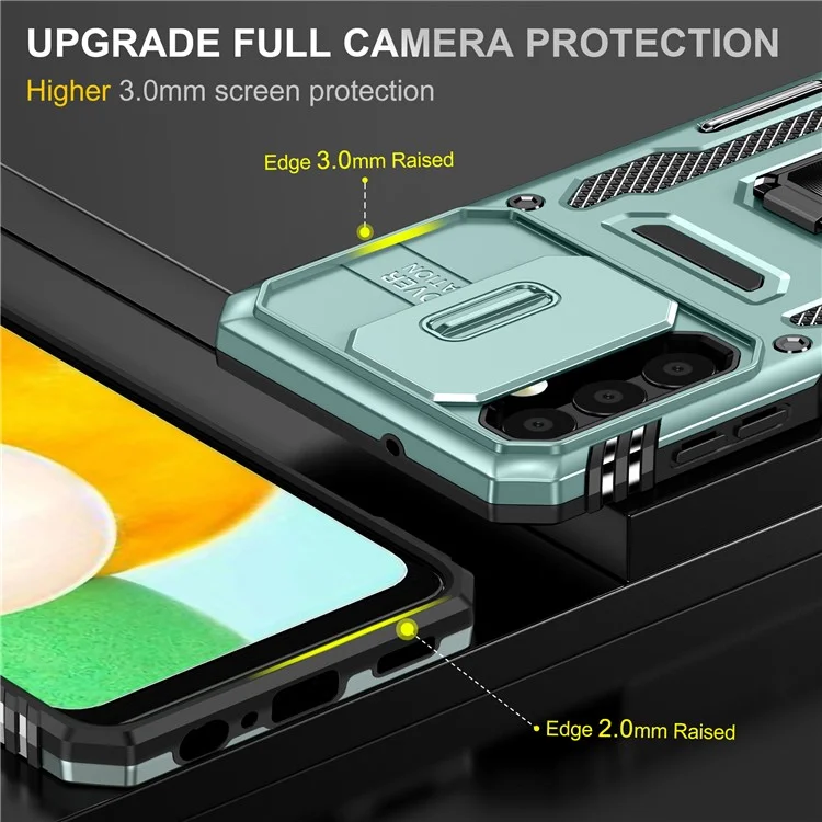 Serie Armor para Samsung Galaxy A23 4G / 5G (Versión Global) Diseño con Soporte Telefónico Funda Protectora de Teléfono de PC + TPU con Tapa Deslizante para la Cámara - Verde