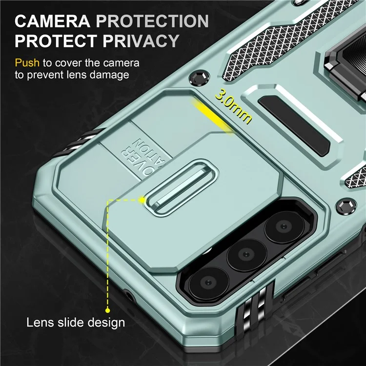 Serie Armor para Samsung Galaxy A23 4G / 5G (Versión Global) Diseño con Soporte Telefónico Funda Protectora de Teléfono de PC + TPU con Tapa Deslizante para la Cámara - Verde