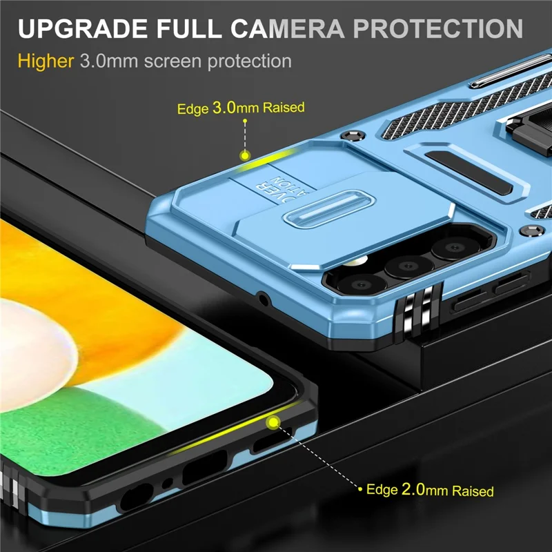Armor Series for Samsung Galaxy A23 4G / 5G (Global Version) Kickstand Design Phone Case PC + TPU Protective Back Cover with Slide Camera Cover - Sky Blue