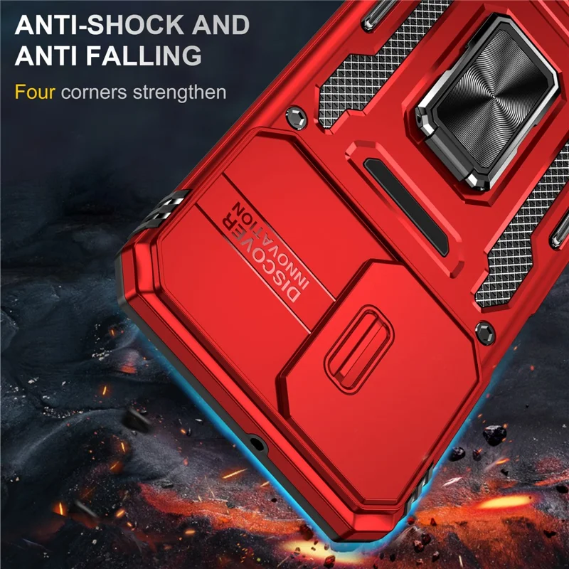 Serie Armor per Samsung Galaxy A23 4G / 5G (Versione Globale) Custodia con Supporto Interno, Custodia Protettiva in PC + TPU con Copertura Scorrevole per la Fotocamera - Rosso