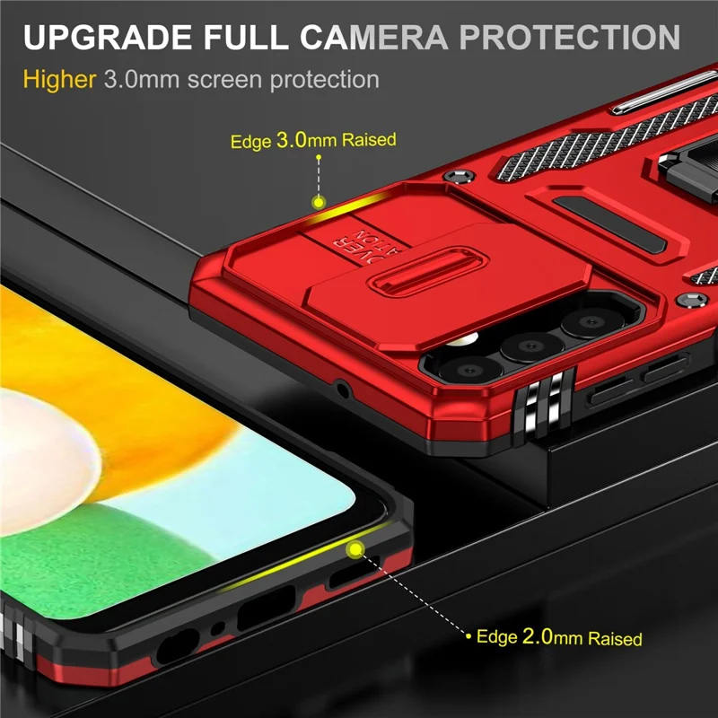 Serie Armor per Samsung Galaxy A23 4G / 5G (Versione Globale) Custodia con Supporto Interno, Custodia Protettiva in PC + TPU con Copertura Scorrevole per la Fotocamera - Rosso