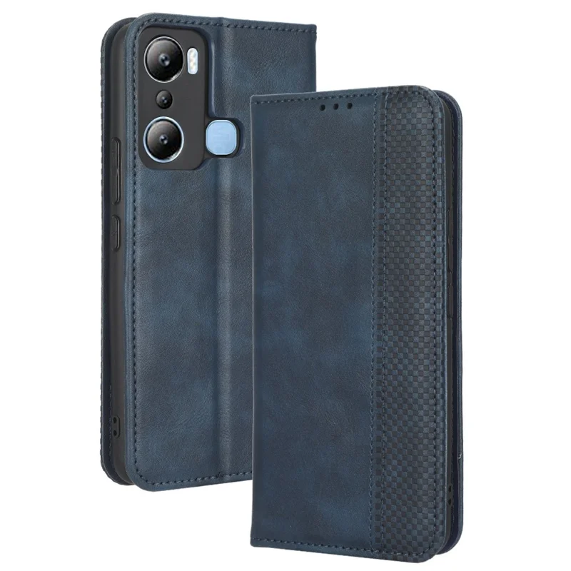 For Infinix Hot 20i 4G X665C / X665E Imprinted Pattern PU Leather Phone Case Retro Wallet Stand Cover - Blue