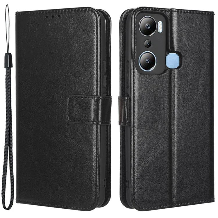 Per Infinix Hot 20i 4G X665C / X665E Crazy Horse Texture Magnetic Class PU Case Portafoglio Coperchio Telefonico Con Cinghia Con Cinturino Con Cinturino - Nero