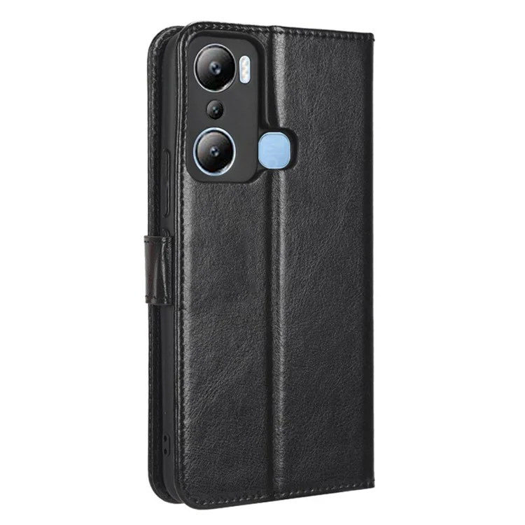 Per Infinix Hot 20i 4G X665C / X665E Crazy Horse Texture Magnetic Class PU Case Portafoglio Coperchio Telefonico Con Cinghia Con Cinturino Con Cinturino - Nero