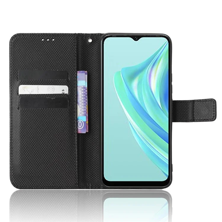 Per Infinix Hot 20i 4G X665C / X665E Custodia in Pelle PU con Texture a Diamante, Protezione Completa, Stand, Portafoglio, Custodia per Telefono con Cinturino - Nero