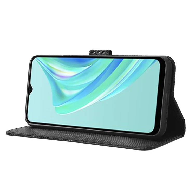 Per Infinix Hot 20i 4G X665C / X665E Custodia in Pelle PU con Texture a Diamante, Protezione Completa, Stand, Portafoglio, Custodia per Telefono con Cinturino - Nero