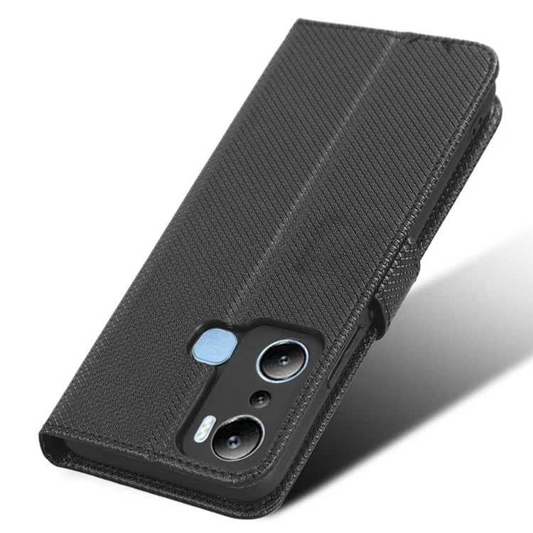 Per Infinix Hot 20i 4G X665C / X665E Custodia in Pelle PU con Texture a Diamante, Protezione Completa, Stand, Portafoglio, Custodia per Telefono con Cinturino - Nero
