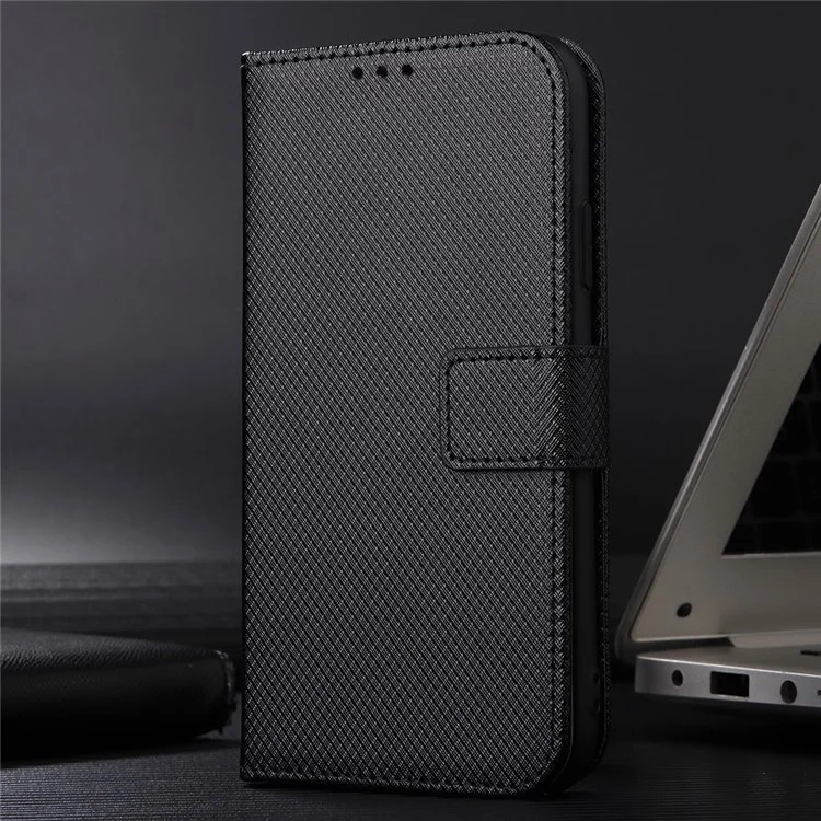 Per Infinix Hot 20i 4G X665C / X665E Custodia in Pelle PU con Texture a Diamante, Protezione Completa, Stand, Portafoglio, Custodia per Telefono con Cinturino - Nero