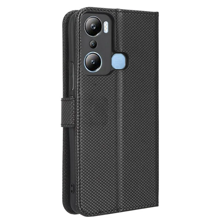 Per Infinix Hot 20i 4G X665C / X665E Custodia in Pelle PU con Texture a Diamante, Protezione Completa, Stand, Portafoglio, Custodia per Telefono con Cinturino - Nero