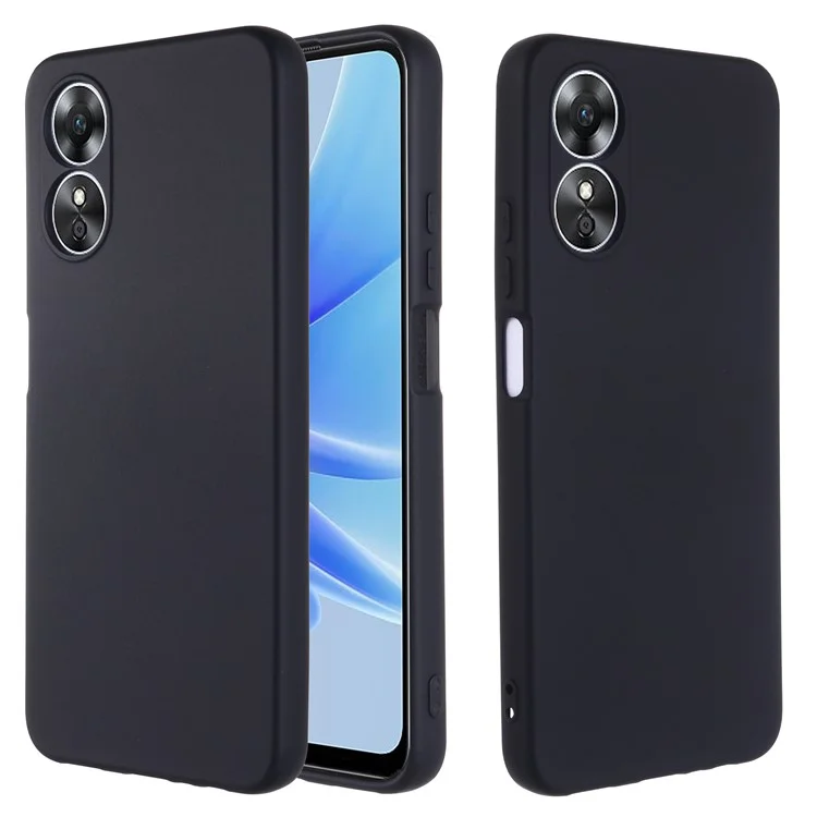 Für Oppo A17 4G / A17k 4G rutschfeste flüssige Silikonhandy-Hülle stoßfeste rückseite mit Riemen - Schwarz