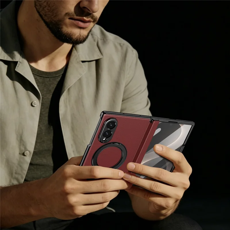Voor Samsung Galaxy Z Fold 8 Brede Magnetische Hoes met Steunvoet PU Leren Gecoate PC Telefoonhoes met Gehard Glas Beschermfolie - Rood