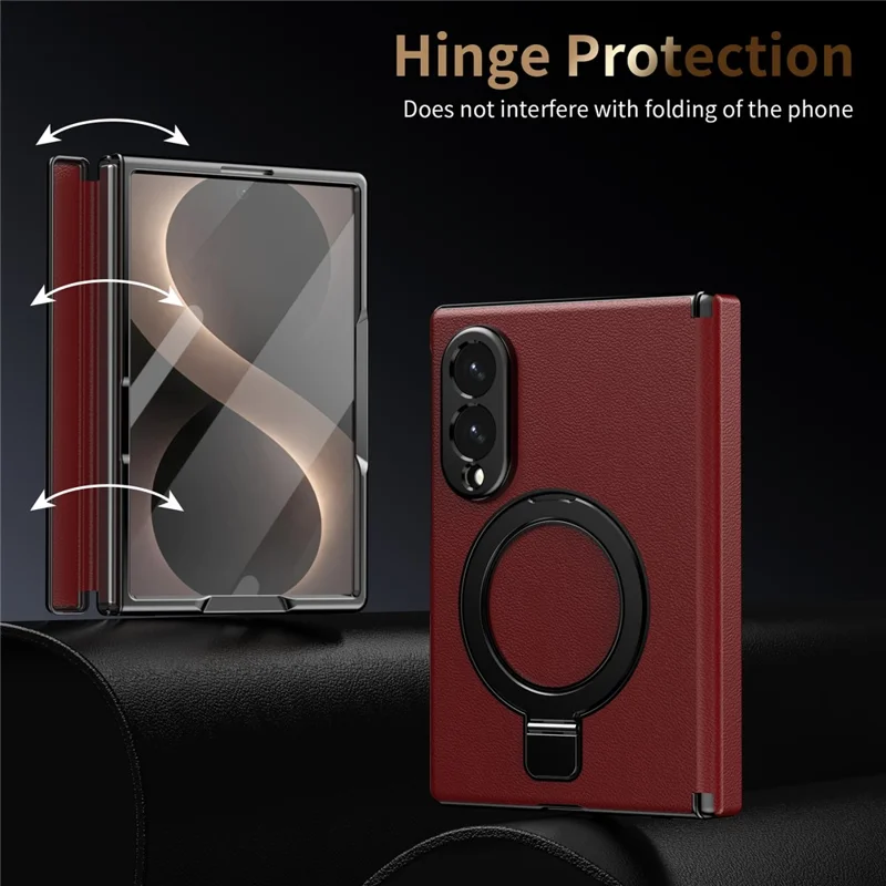 Voor Samsung Galaxy Z Fold 8 Brede Magnetische Hoes met Steunvoet PU Leren Gecoate PC Telefoonhoes met Gehard Glas Beschermfolie - Rood
