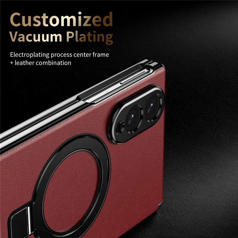 Voor Samsung Galaxy Z Fold 8 Brede Magnetische Hoes met Steunvoet PU Leren Gecoate PC Telefoonhoes met Gehard Glas Beschermfolie - Rood
