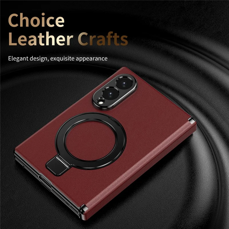 Voor Samsung Galaxy Z Fold 8 Brede Magnetische Hoes met Steunvoet PU Leren Gecoate PC Telefoonhoes met Gehard Glas Beschermfolie - Rood