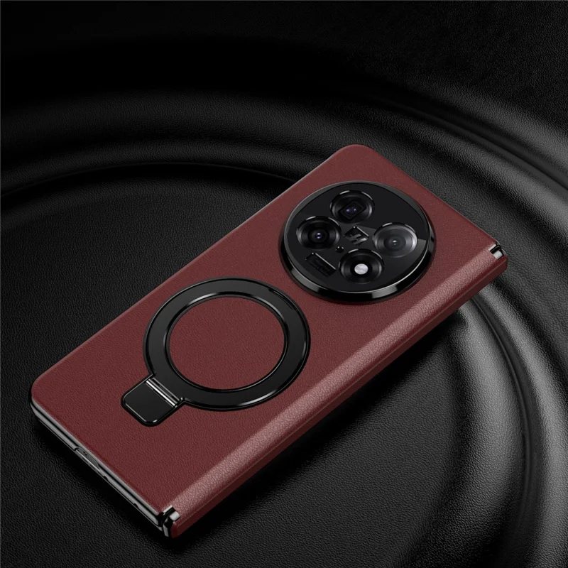 For Oppo Find N5 5G Magnetic Case with Kickstand PU Leather Coated PC Phone Cover with Tempered Glass Screen Protector - Red