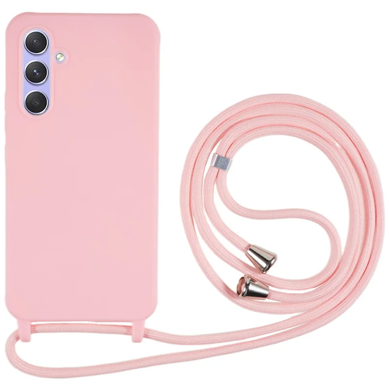 For Samsung Galaxy A37 5G Case TPU Soft Shockproof Phone Cover with Adjustable Lanyard - Pink