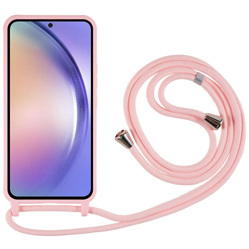 For Samsung Galaxy A37 5G Case TPU Soft Shockproof Phone Cover with Adjustable Lanyard - Pink
