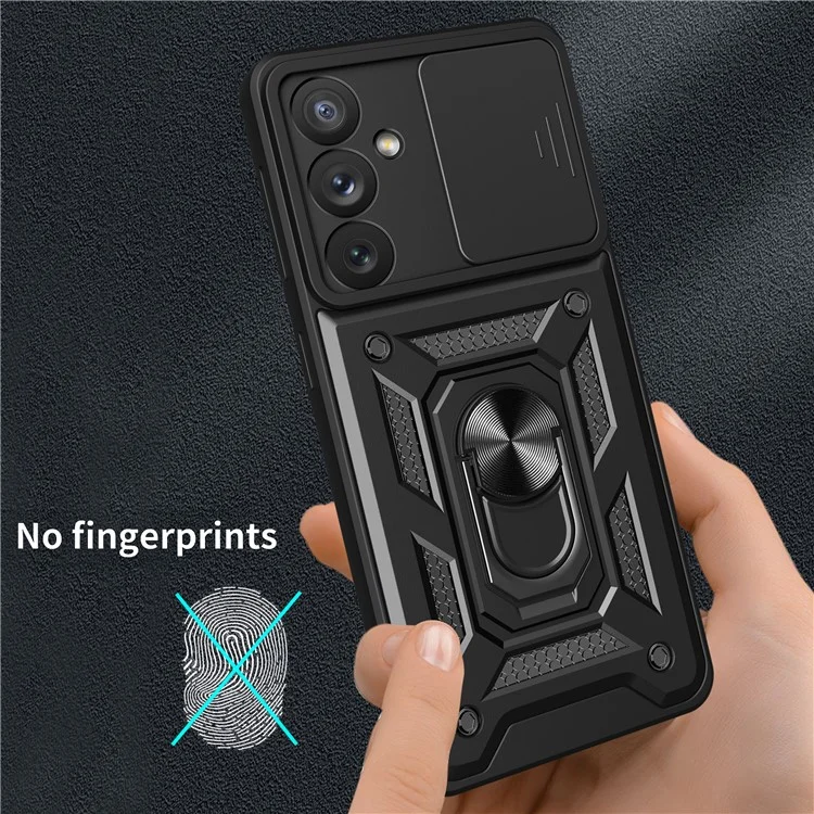 Custodia per telefono con supporto per anello e supporto per Samsung Galaxy A54 5G, cover in PC + TPU a prova di caduta con protezione scorrevole per la fotocamera - Nero