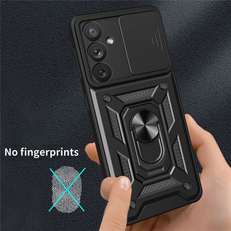 Ring Holder Kickstand Phone Case for Samsung Galaxy A54 5G, PC + TPU Drop-proof Cover with Slide Camera Protector - Rose Gold