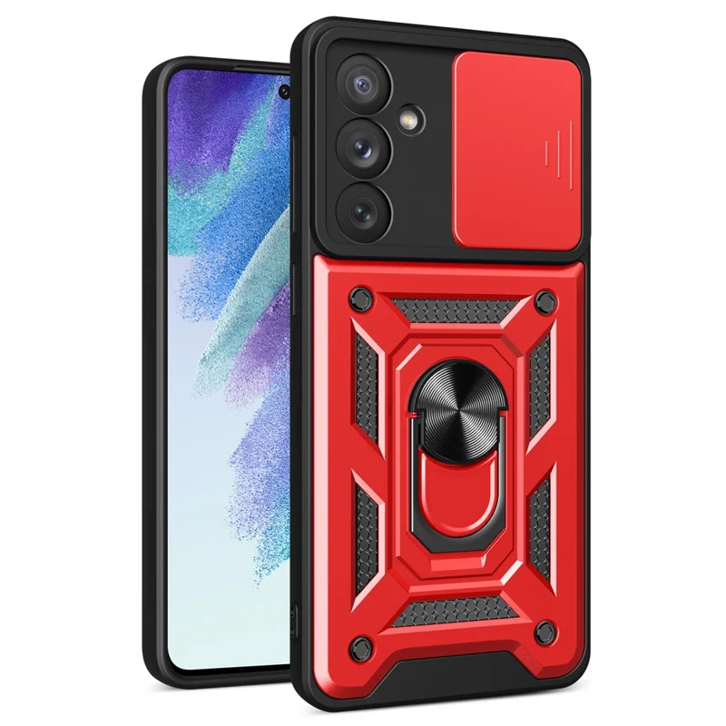 Anel Suporte de Telefone Capa para Samsung Galaxy A54 5G, Capa de Proteção PC + TPU à Prova de Quedas com Protetor de Câmera Deslizante - Vermelho